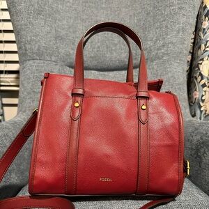 Fossil Red Pebbled Leather Satchel